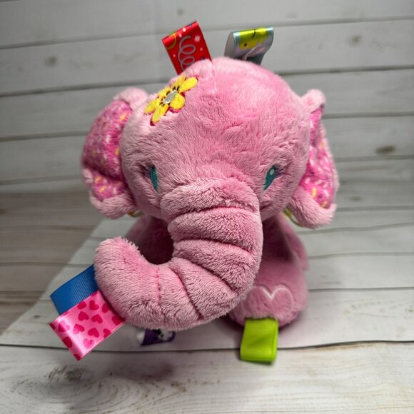 Taggies Pink Elephant Ribbon Tags Rattle Plush Stuffed Animal - Picture 2 of 9